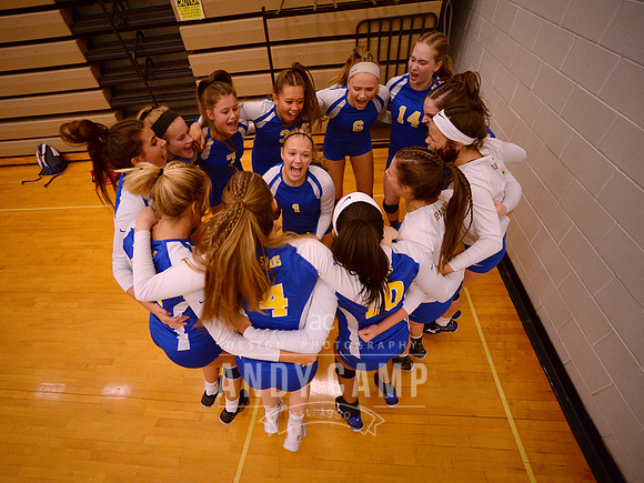 2017 Queensbury Varsity Volleyball team prior to a game